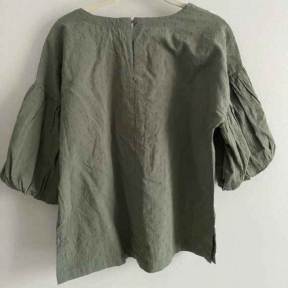 LOFT Anne Taylor 100% Cotton Oversized Sage Green Balloon Sleeve Blouse Size S - Picture 8 of 16
